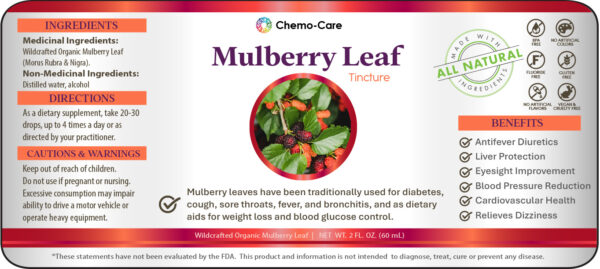 Front label of mulberry leaf tincture bottle from Wild Crafters