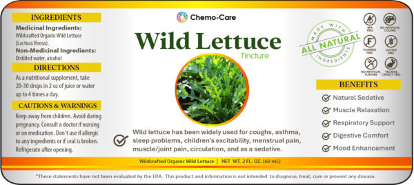 Product label for 2 oz Wildcrafted Wild Lettuce Tincture