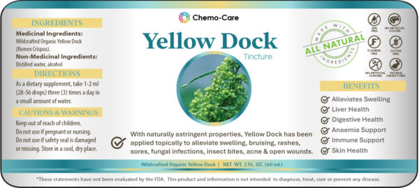 Label on 2 oz Yellow Dock tincture bottle from Wild Crafters