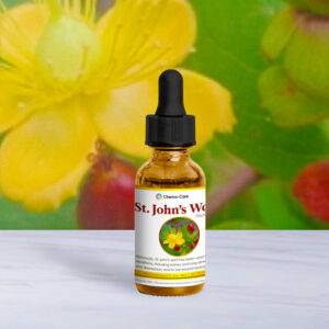 2 oz wildcrafted St. John’s Wort tincture in amber dropper bottle for nerve and mood support